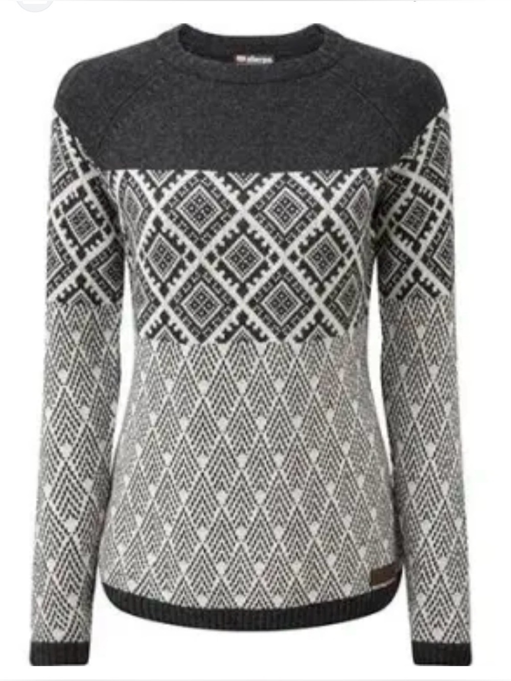 Sherpa Adventure Gear wool blend Gray Fair Isle Crewneck Amdo Crew Sweater large